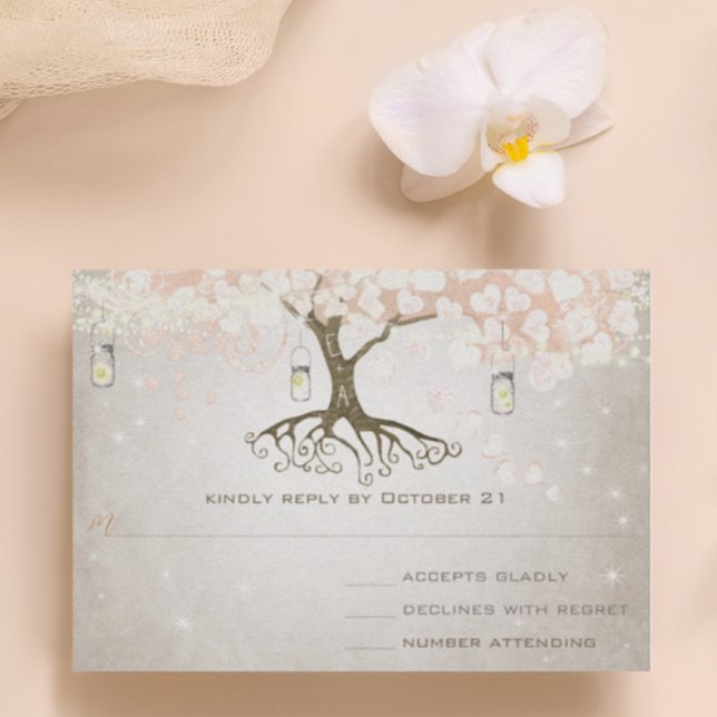 Boda de hojas de corazón rosado de Peachy RSVP (Subido por el creador)