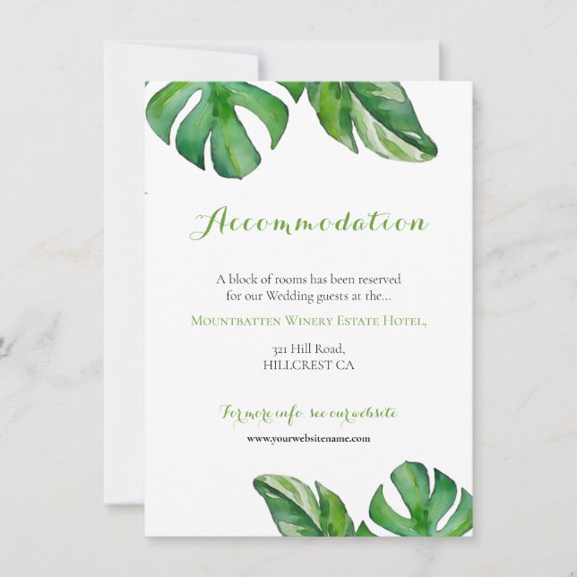 Boda de Hojas de Monstera Verde Acuarela Tropical (Anverso)