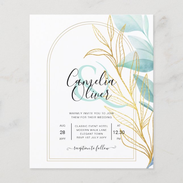 Boda de hojas de oro verdes de vidrio marino todo  (Frente)