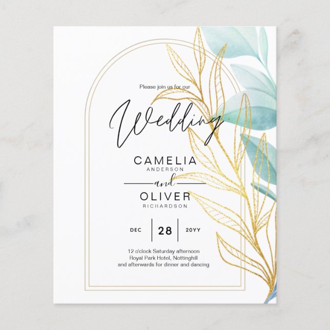 Boda de hojas de oro verdes de vidrio marino todo  (Frente)