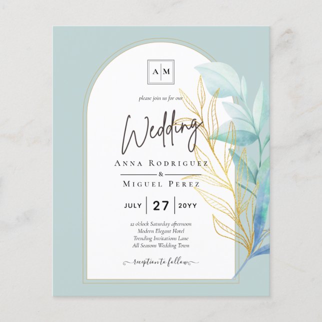 Boda de hojas de oro verdes de vidrio marino todo  (Frente)