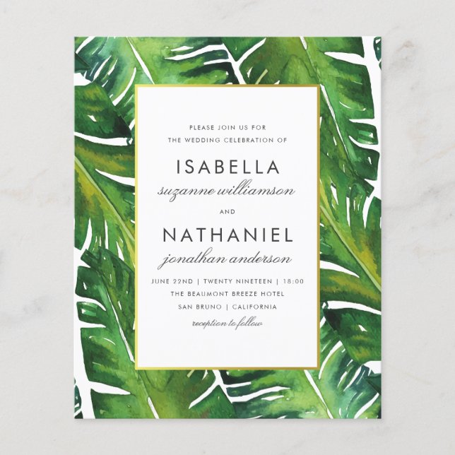Boda de hojas tropicales verdes ecológicas moderna (Anverso)