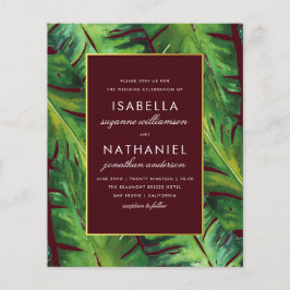 Boda de hojas tropicales verdes y borgoñas