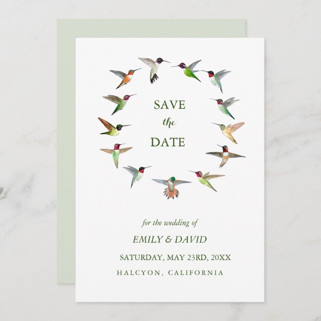 Boda de Hummingbird Guardar la Invitación de fecha (Anverso / Reverso)