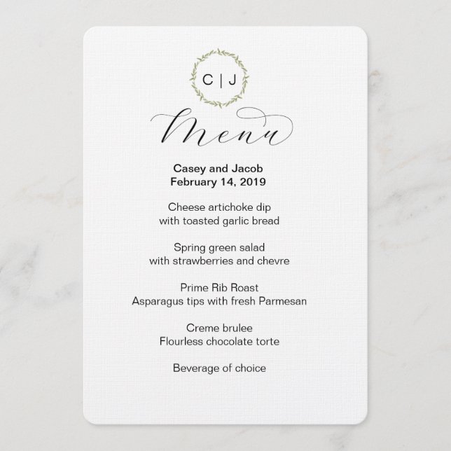 Boda de Iniciales de Monograma o Menú de Eventos (Anverso)