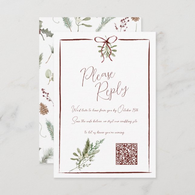 Boda de Invierno con la mano roja rusa QR RSVP (Anverso / Reverso)
