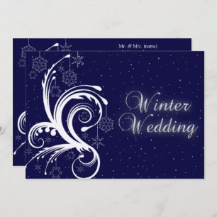 Boda de invierno, copos de nieve e invitación a es