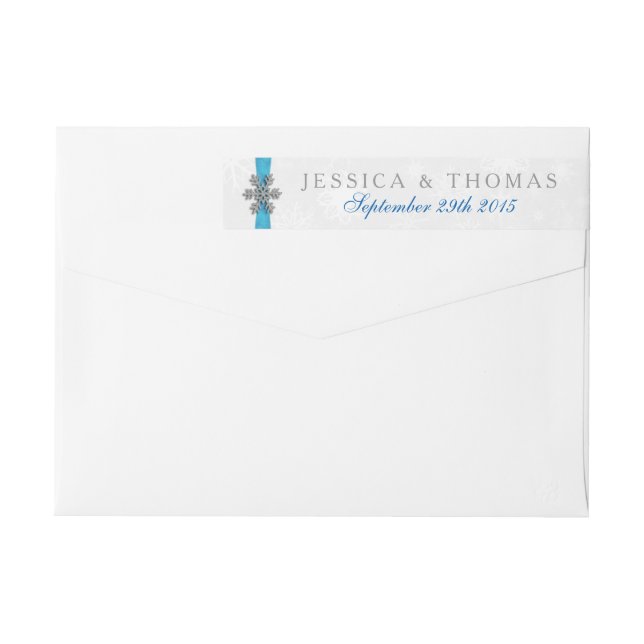 Boda de Invierno Diamante Snowflake & Blue Ribbon (Reverso)