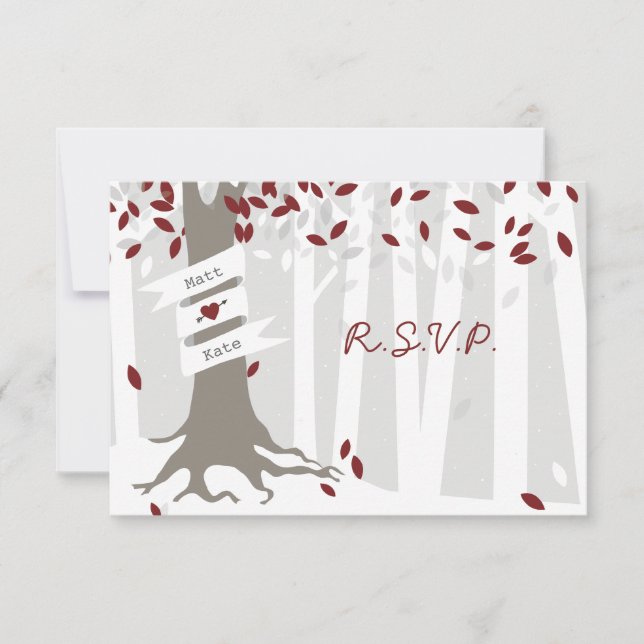 Boda de Invierno Rojo en el bosque de nieve RSVP (Anverso)