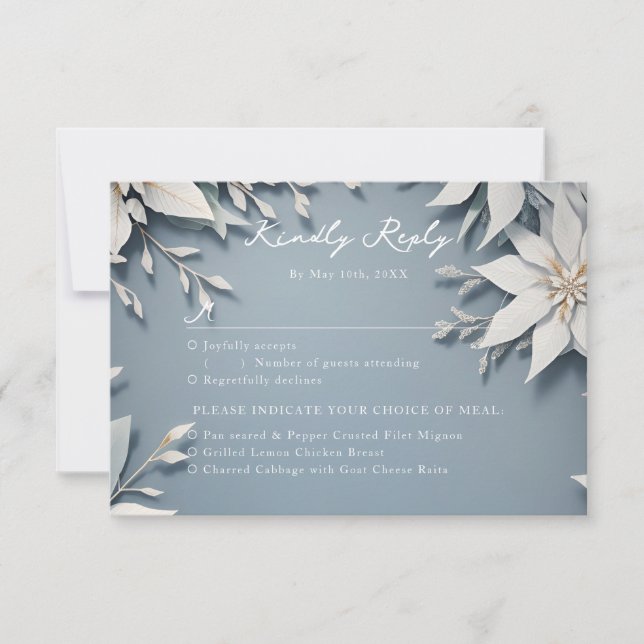 Boda de invierno RSVP con opciones de comida (Anverso)