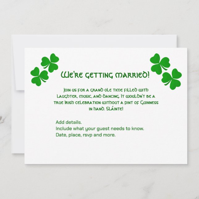 Boda de invitación Compromiso Irlandés Shamrock (Reverso)