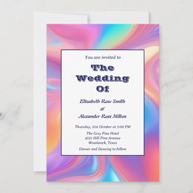 Boda de invitación de ondas abstractas retro groov (Anverso)