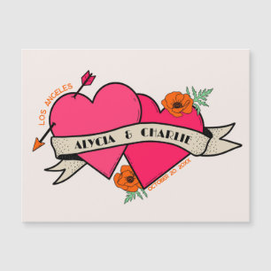 Boda de invitación magnética de corazones rosados 