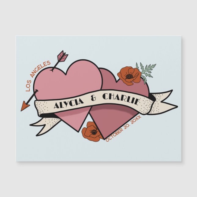 Boda de invitación magnética de vintage Hearts (Anverso)