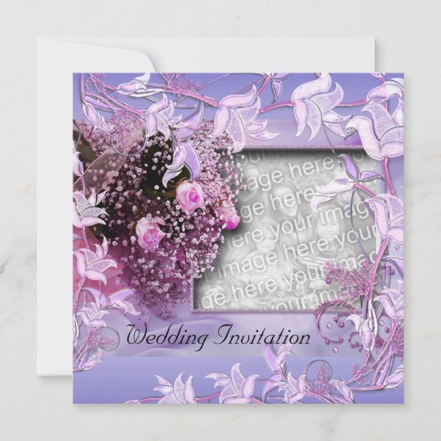 Boda de invitación Marco floral de foto púrpura (Anverso)