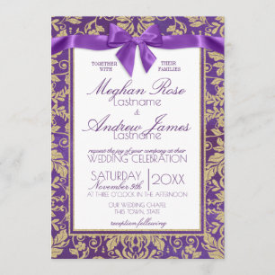 Boda de invitaciones Damask Gold y Royal Purple