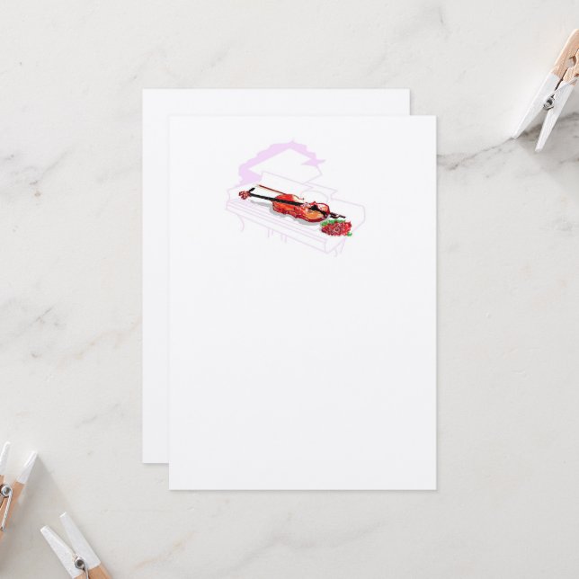 Boda de invitaciones : Violin de piano con un Rosa (Anverso/Reverso In Situ)