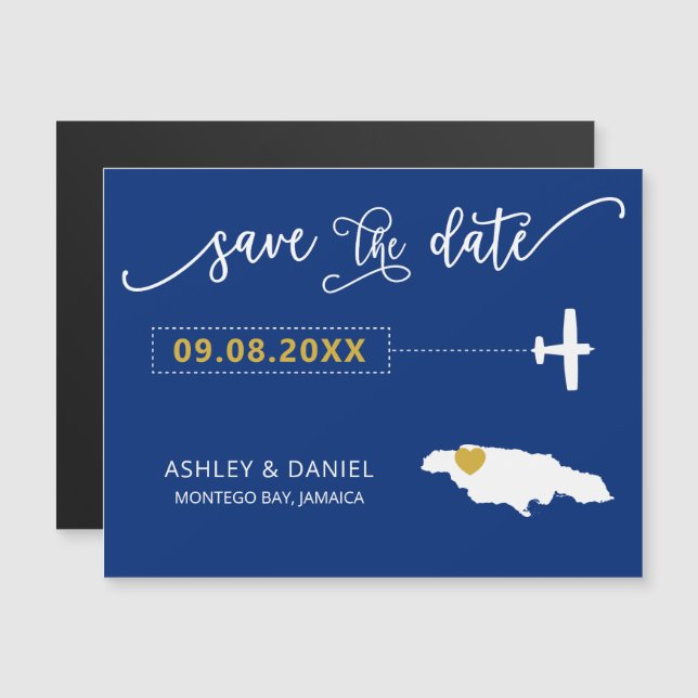 Boda de Jamaica Salva la tarjeta de fecha, mapa (Anverso/Reverso)