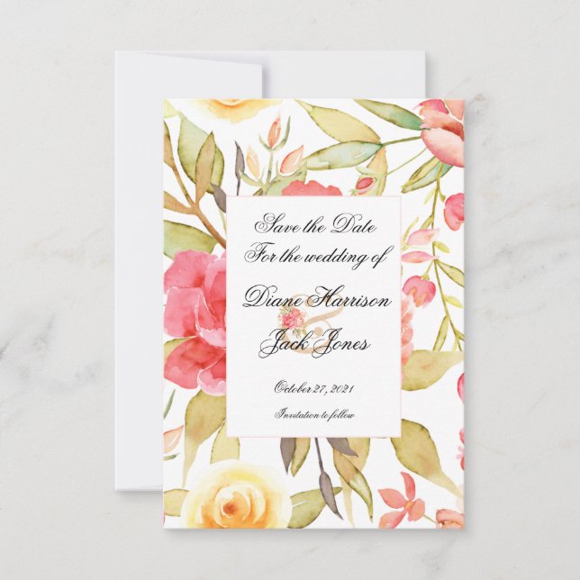 Boda de Jardín con Acuarela, Guárdame la Fecha (Anverso)