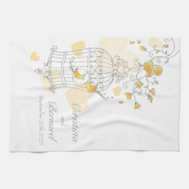 Boda de jaula de pájaro amarillo toalla de cocina 