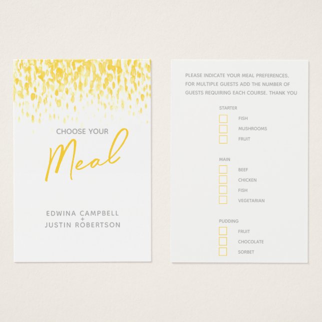 Boda de la comida elección de las tarjetas de resp (Anverso y reverso)