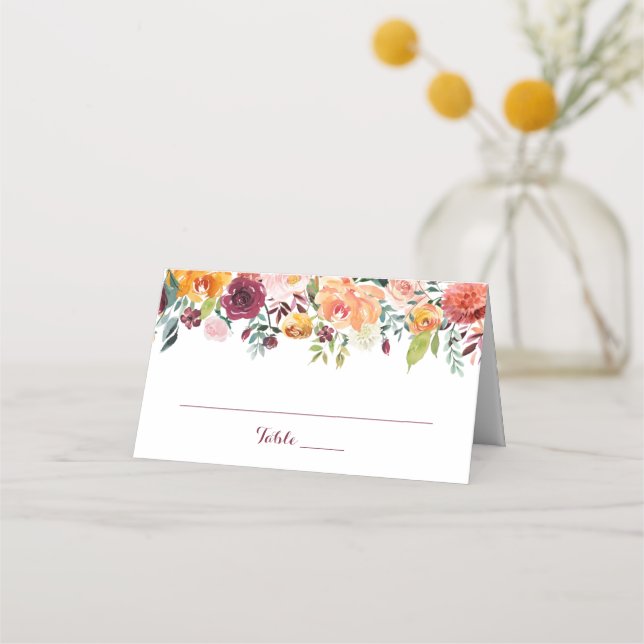 Boda de la flor de otoño tarjetas de lugar plegado (Anverso)