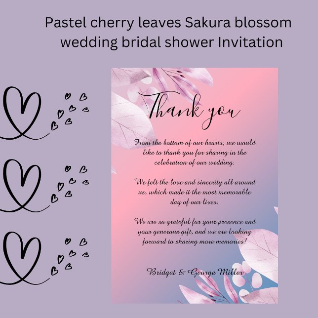 Boda de la flor del cerezo Pastel Tarjeta de agrad (Pastel cherry blossom wedding Flat Thank You Card)