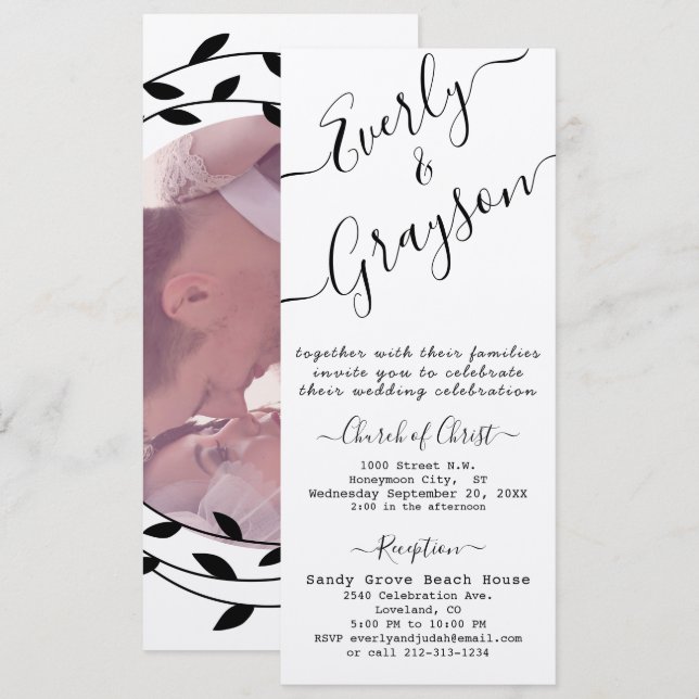 Boda de la guirnalda simple y moderna de Boho negr (Anverso / Reverso)