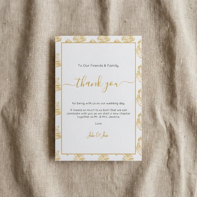 Boda de la hoja de helecho de oro gracias tarjeta  (Gold fern leaf Wedding thank you Table Card.)