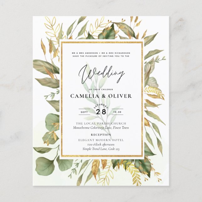 BODA de la hoja de oro todo en 1 del presupuesto (Frente)