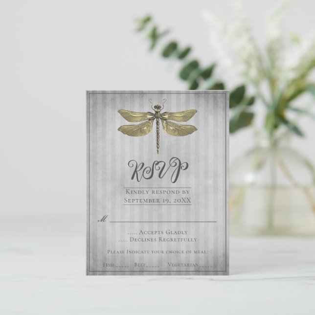 Boda de la libélula con joyas de oro RSVP (Anverso de pie)