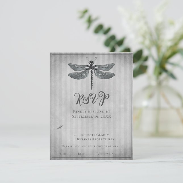 Boda de la libélula con joyas de plata RSVP (Anverso de pie)