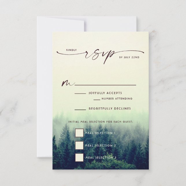 Boda de la montaña Woodland RSVP (Anverso)