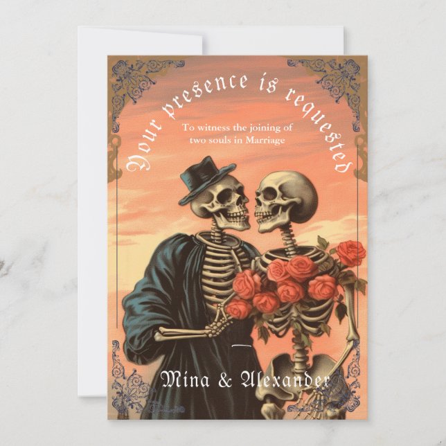 Boda de la Pareja Gótica Vintage Skeleton QRC (Anverso)