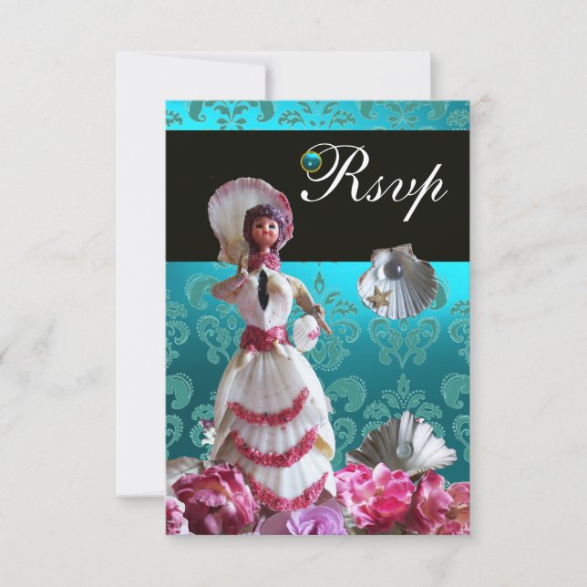 BODA DE LA PLAYA AZUL DAMASK - BRIDAL SHOWER RSVP (Anverso)