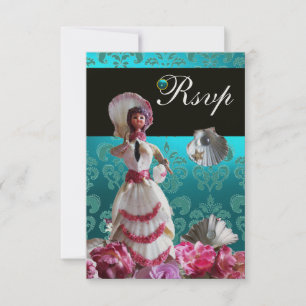 BODA DE LA PLAYA AZUL DAMASK - BRIDAL SHOWER RSVP