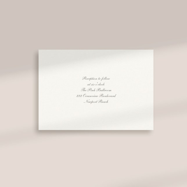 Boda de la recepción de Pearl Classic de caligrafí (formal traditional elegant calligraphy wedding reception card pearl classic)