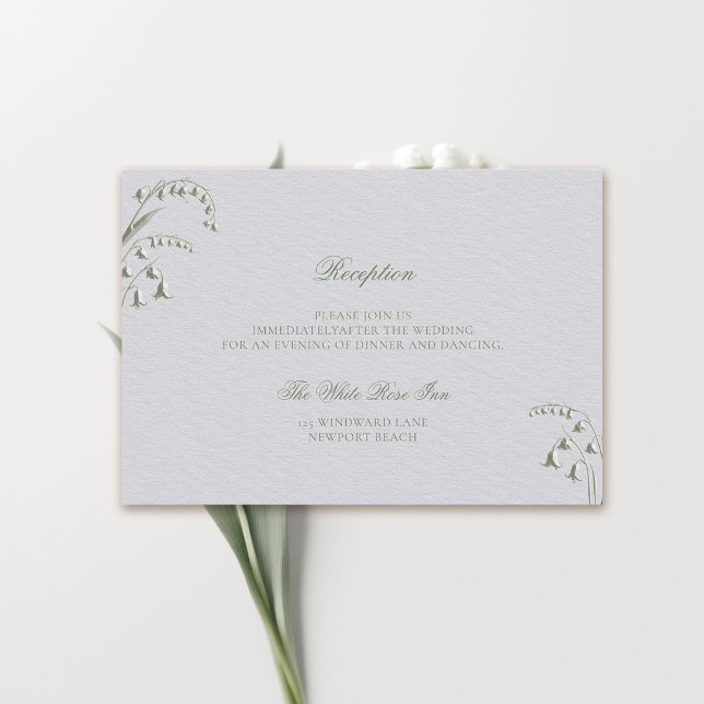 Boda de la recepción Grabado en relieve de Faux Li (formal wedding reception details card classic traditional faux embossed lily of the valley green)