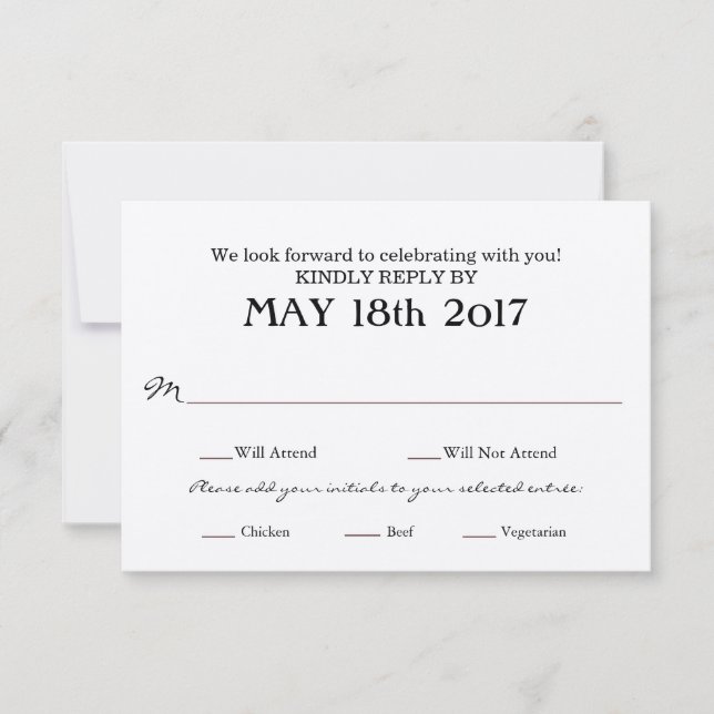 Boda de la tarjeta RSVP con selecciones de MEAL (Anverso)