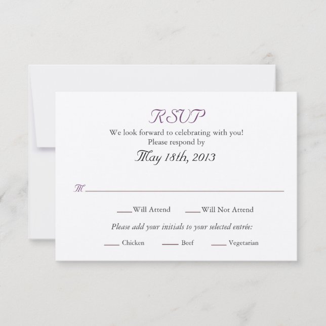 Boda de la tarjeta RSVP con selecciones Entree (Anverso)
