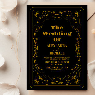 Boda de la Tarjeta Tarot Elegante Gótica de Oro