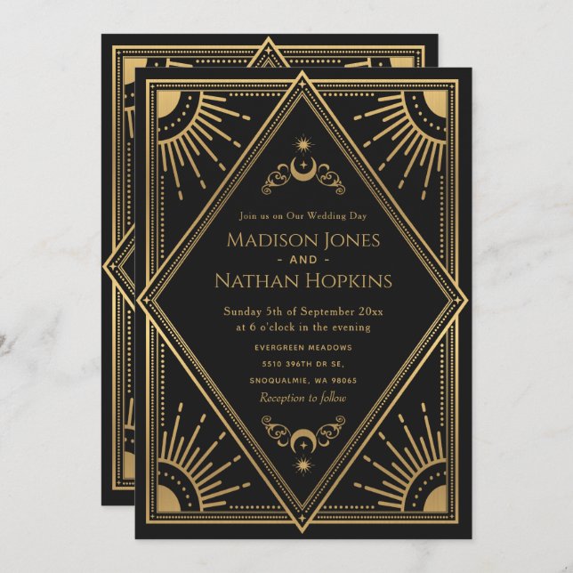 Boda de la tarjeta Tarot elegante gótica dorada (Anverso / Reverso)