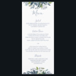 Boda de la vegetación pintada Menus Dusty Blue<br><div class="desc">Menús Boda de Verdor pintado (Dusty Blue & Green): Esta carta de menú boda de madera se coordina perfectamente con nuestra suite de invitación a la vegetación pintada. El color de diseño está definido en azul polvoriento / azul-gris, pero puede cambiar el matiz / color sólo cambiando el color de...</div>