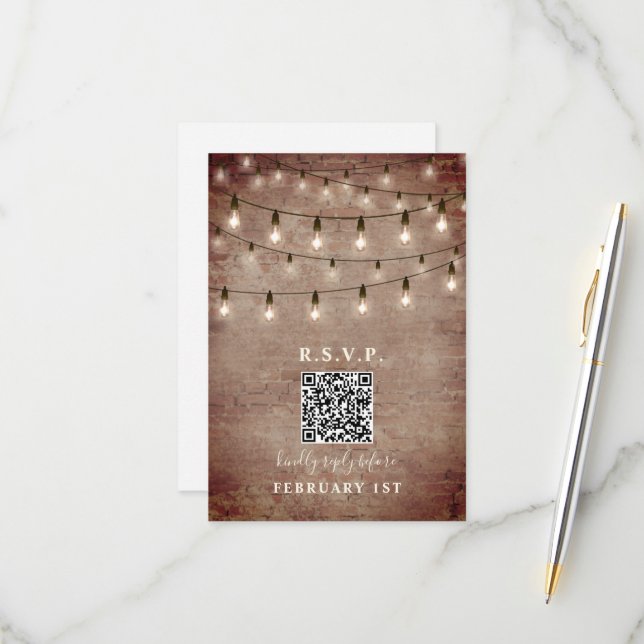 Boda de Ladrillos de Vintage QR RSVP (Anverso/Reverso In Situ)