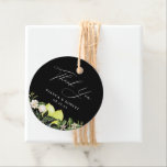 Boda De Lemones Botánicos Gracias Etiquetas De Fav<br><div class="desc">Elegantes limones botánicos acuarelas,  disposición de hojas y flores,  boda gracias etiquetas de favores negros. "gracias" en moda de caligrafía blanca gráfico con líneas para sus nombres y fecha del evento.</div>