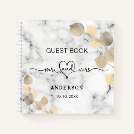Boda de libro de invitado mármol eucalipto golden 