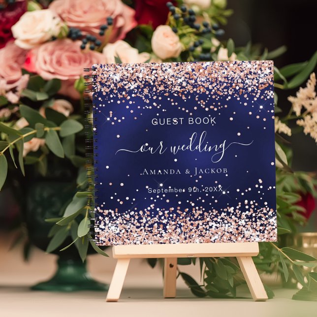 Boda de libros de invitado oro azul marino rosa (Subido por el creador)