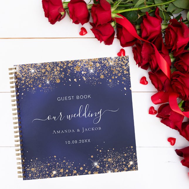 Boda de libros de invitados chispas doradas azul m (Subido por el creador)