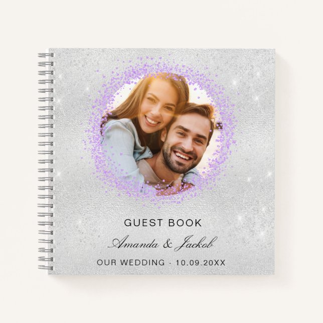 Boda de libros de invitados purpurina violeta de p (Anverso)