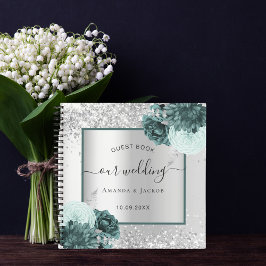 Boda de libros invitados florines verdes plateados